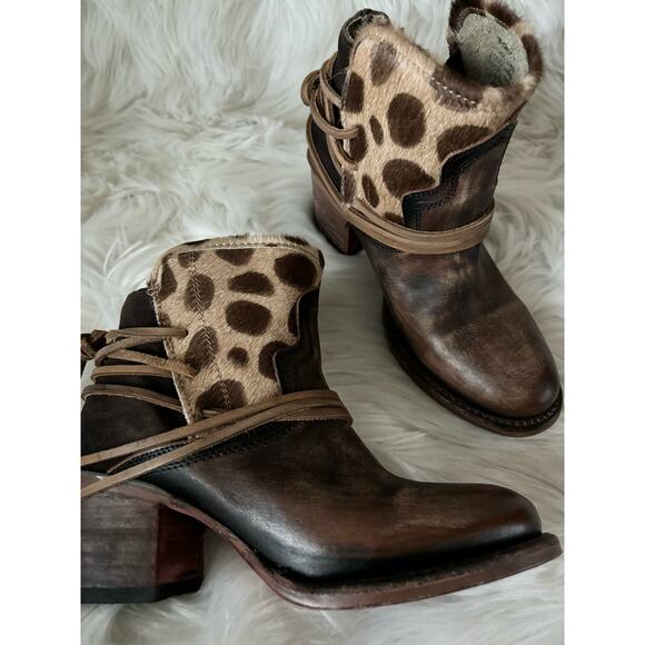 FREEBIRD By Steven Casey Ankle Booties Brown Leopard Boots 6 - Picture 4 of 12